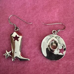 Cowboy Hat Boot w/ Spur 925 Silver Earrings LN